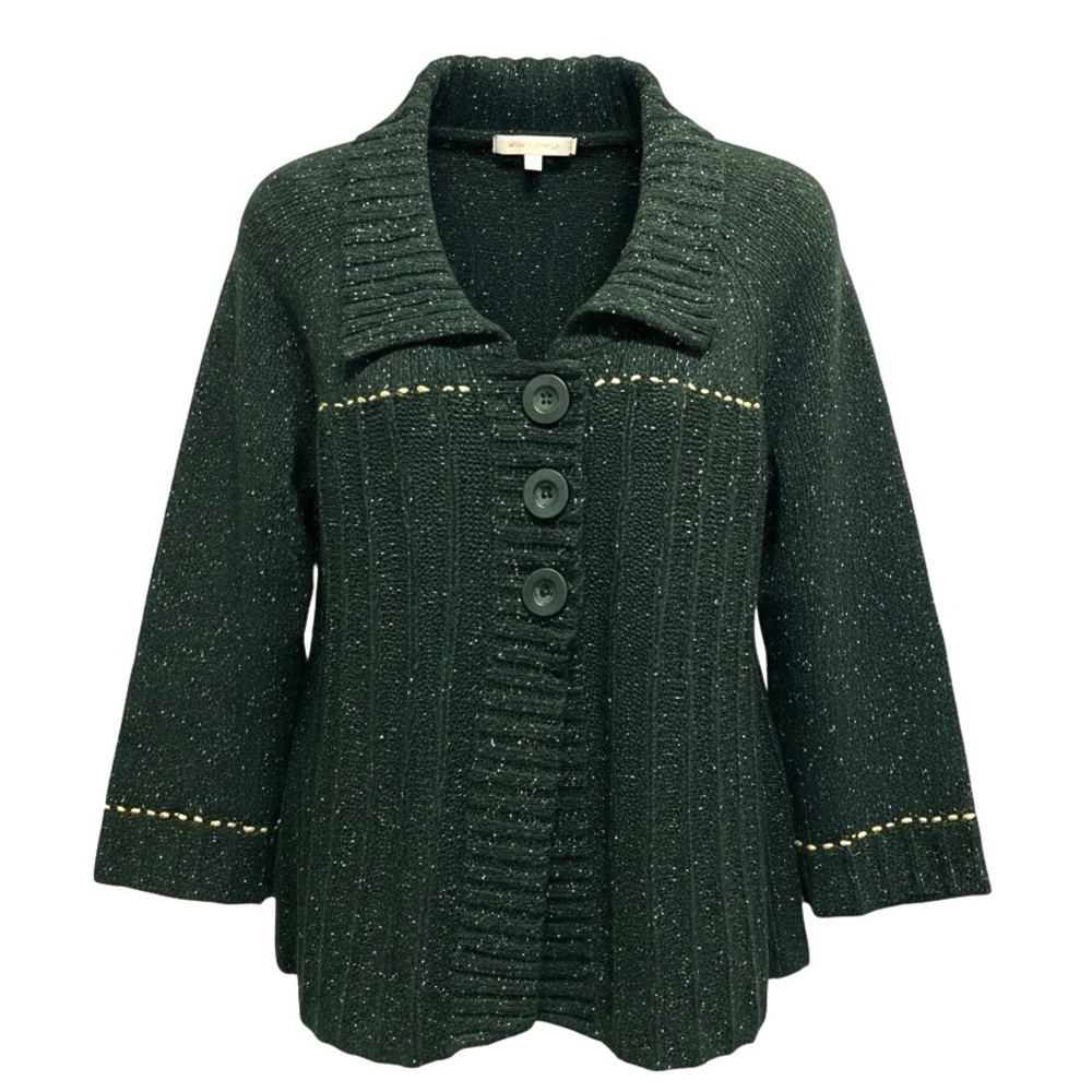 Vintage Northern Reflections Green Speckled Ribbed Knit Sweater Size L